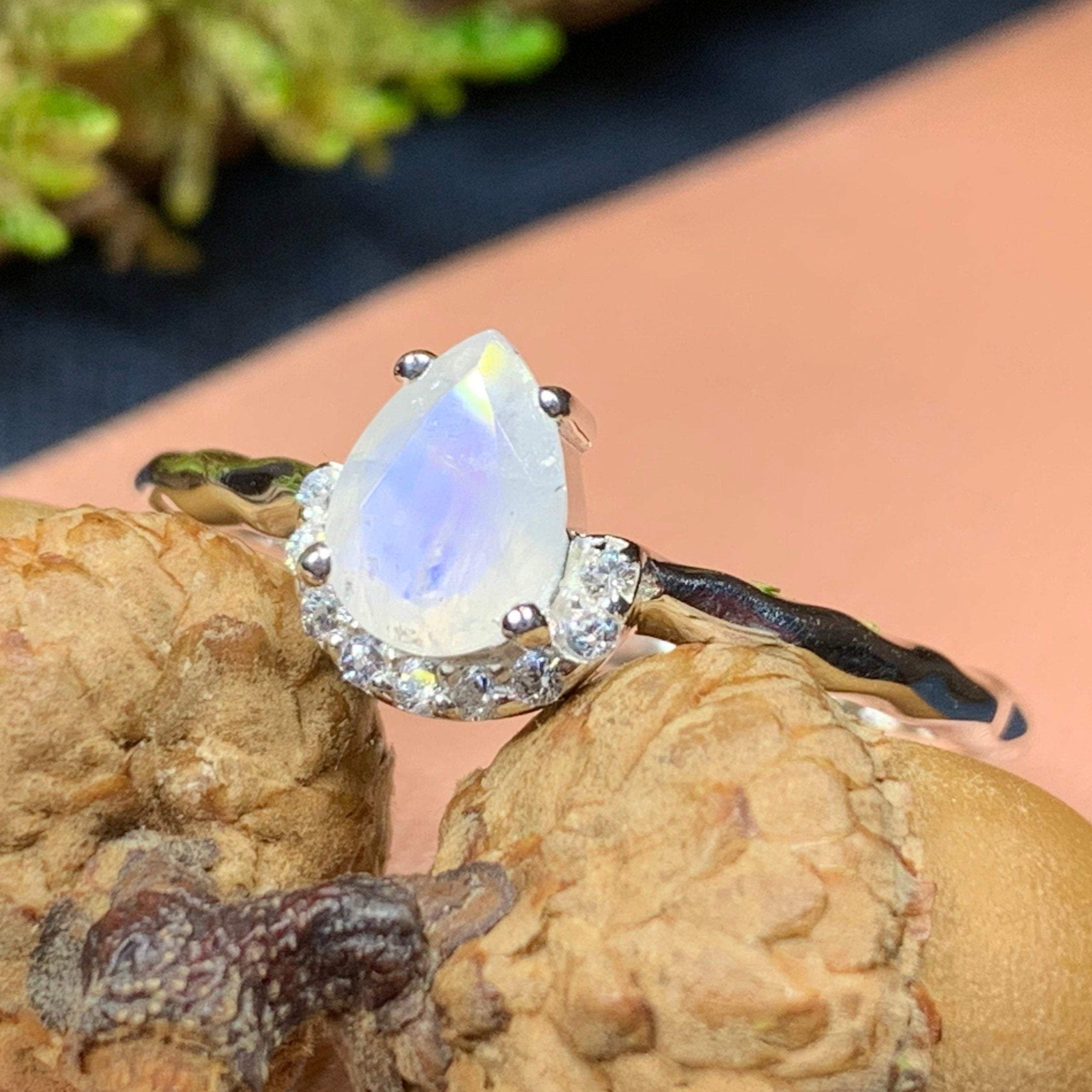 Moonstone Ring, Promise Ring, Boho Statement Ring, Engagement Ring, Anniversary Gift, Wiccan Jewelry, Cocktail Ring, Mom Gift, Wife Gift