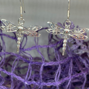 Dragonfly Drop Earrings, Celtic Jewelry, Sterling Silver Earrings, Friendship Gift, Nature Jewelry, Sister Gift, Mom Gift, Teacher Gift