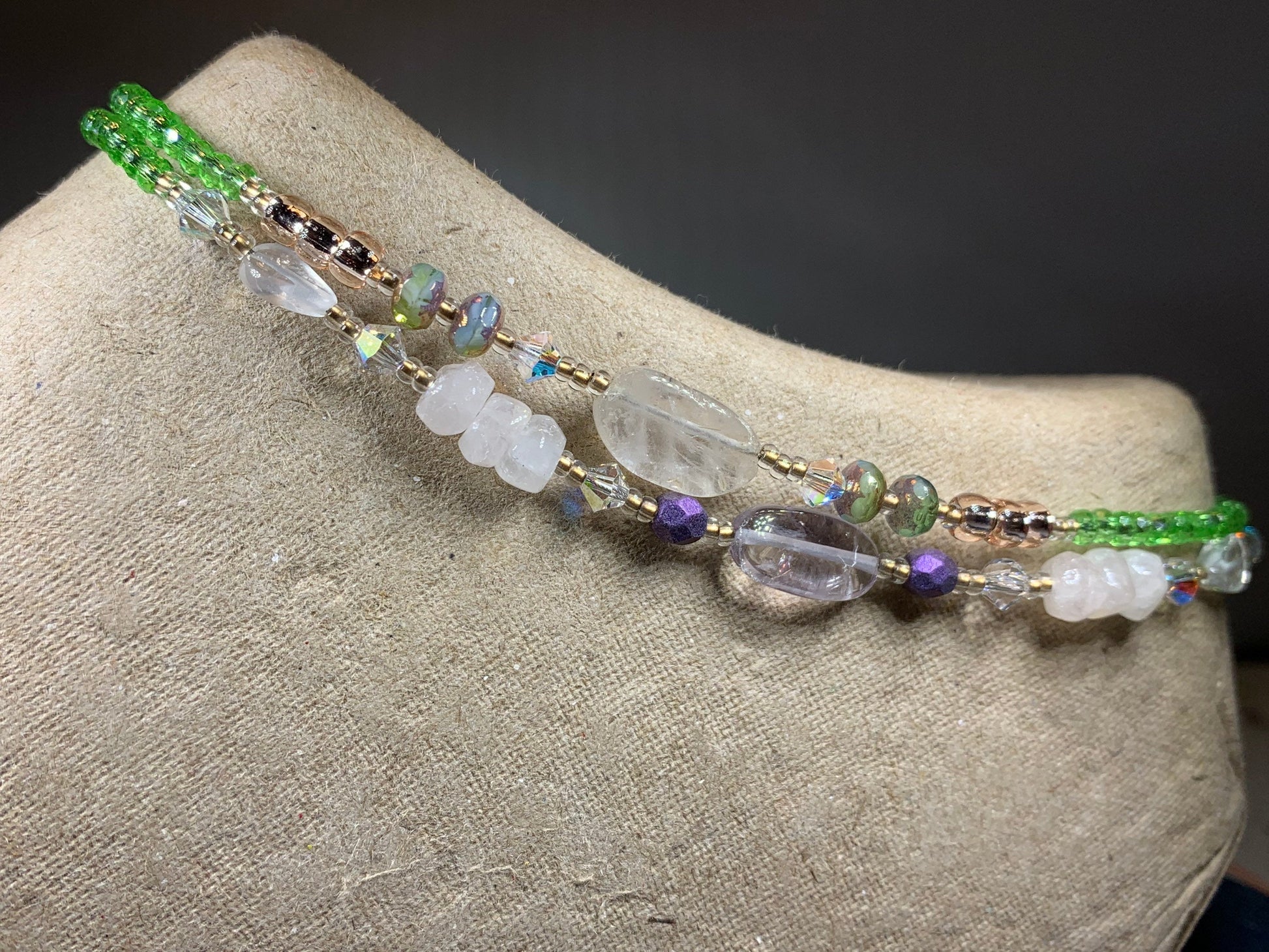 Rose Quartz Ankle Bracelet, Crystal Ankle Bracelet, Crystal Anklet, Summer Jewelry, Beach Jewelry, Swarovski Crystal Bracelet, Boho Anklet