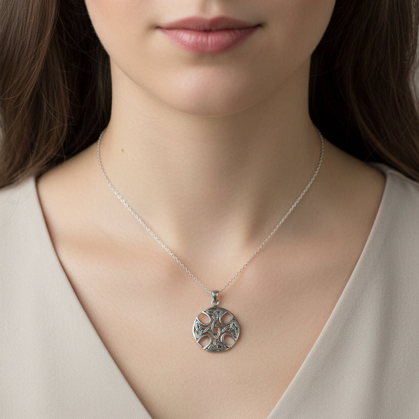 Máire Celtic Knot Cross Necklace in Sterling Silver — view 2