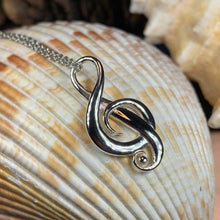 Load image into Gallery viewer, Music Necklace, Music Note Pendant, Treble Clef Jewelry, Theater Jewelry, Orchestra Gift, Band Jewelry, Music Teacher Gift, Chorus Gift
