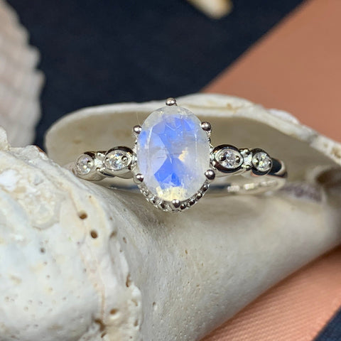 Load image into Gallery viewer, Moonstone Ring, Promise Ring, Engagement Ring, Celtic Jewelry, Anniversary Gift, Wiccan Jewelry, Boho Statement Ring, Cocktail Ring
