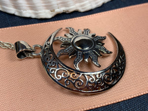 Moon Necklace, Sun Necklace, Celestial Jewelry, Mystical Jewelry, Friendship Gift, Celtic Pendant, Crescent Moon Pendant, Pagan Necklace