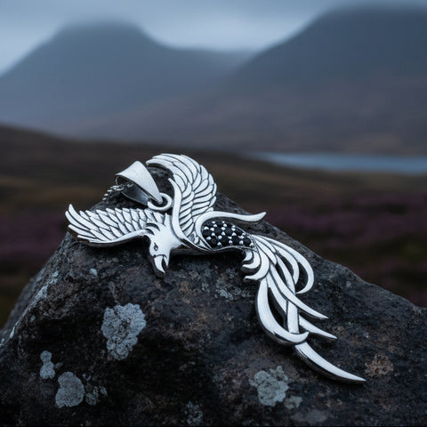 Load image into Gallery viewer, Phoenix Necklace, Celtic Jewelry, Bird Pendant, Firebird Jewelry, Inspirational Gift, Pagan Jewelry, Viking Jewelry, Gothic Jewelry
