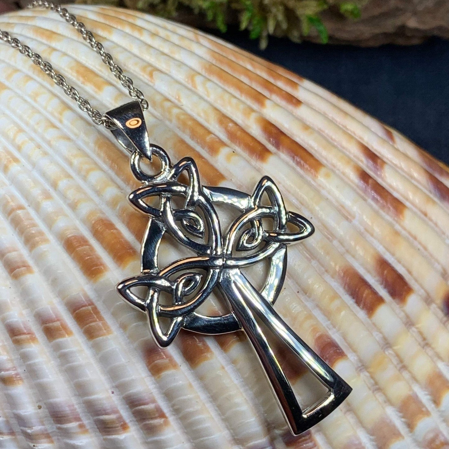 Eternal Love Celtic Cross Necklace in Sterling Silver — view 3