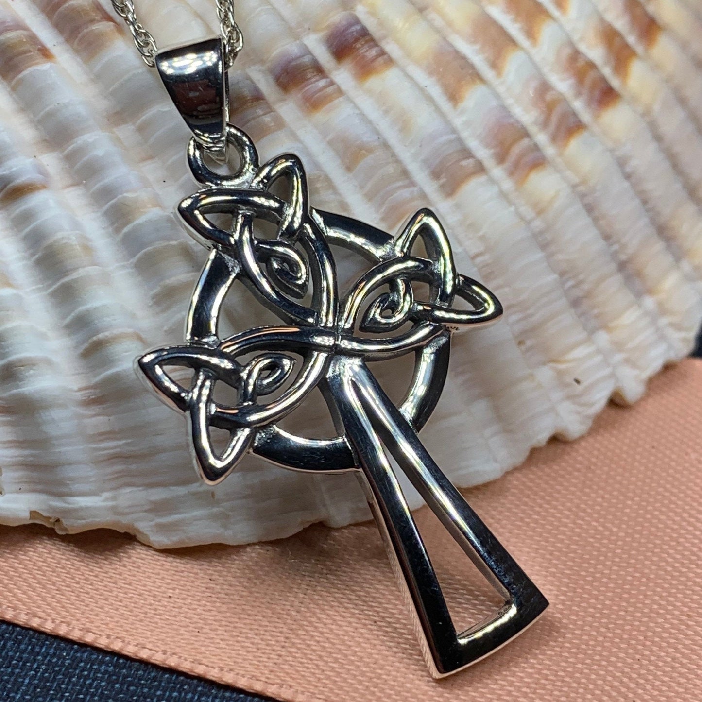 Eternal Love Celtic Cross Necklace in Sterling Silver — view 4