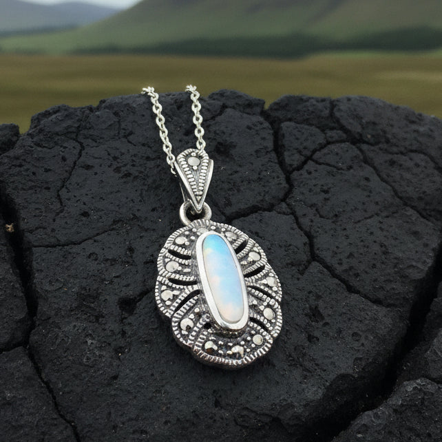 Victorian Necklace, Celtic Jewelry, Marcasite Jewelry, Mother of Pearl Jewelry, Wiccan Jewelry, Anniversary Gift