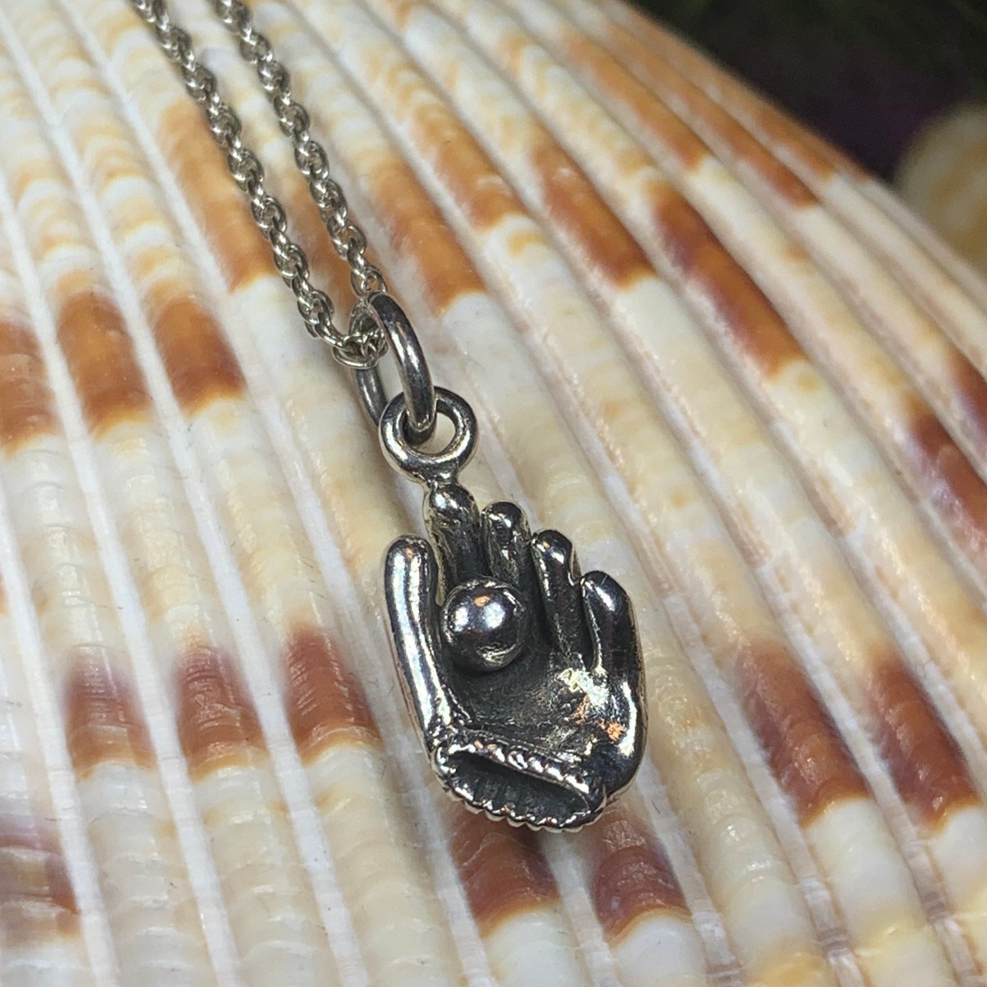 Baseball Mitt Necklace in sterling silver