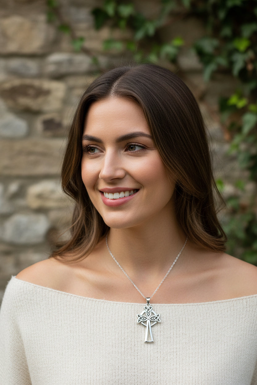 Eternal Love Celtic Cross Necklace in Sterling Silver — view 6