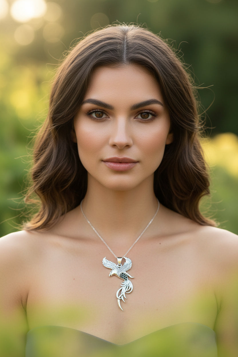 Phoenix Necklace, Celtic Jewelry, Bird Pendant, Firebird Jewelry, Inspirational Gift, Pagan Jewelry, Viking Jewelry, Gothic Jewelry