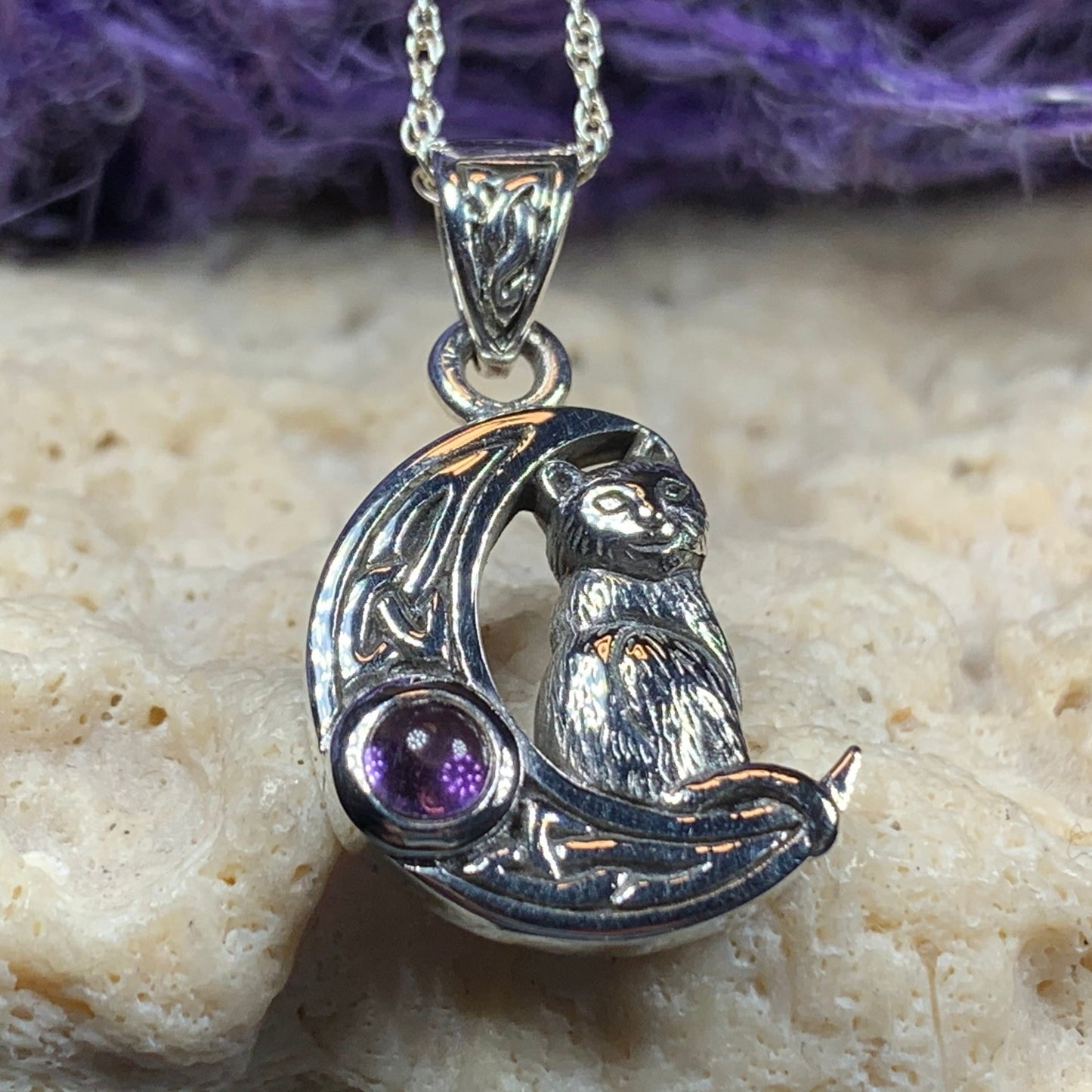 Celtic Cat in the Moon Necklace — view 4