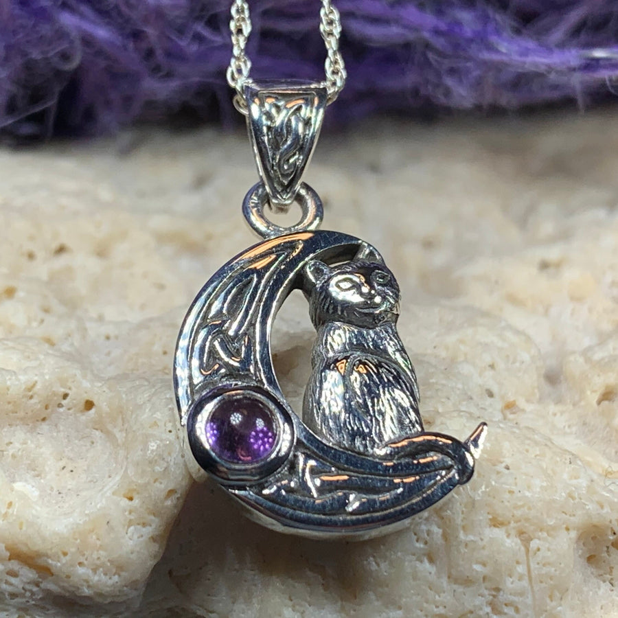 Cat Necklace, Moonstone Jewelry, Cat Pendant, Moon Necklace, Celestial Jewelry, Nature Jewelry, Irish Jewelry, Graduation Gift, Sister Gift