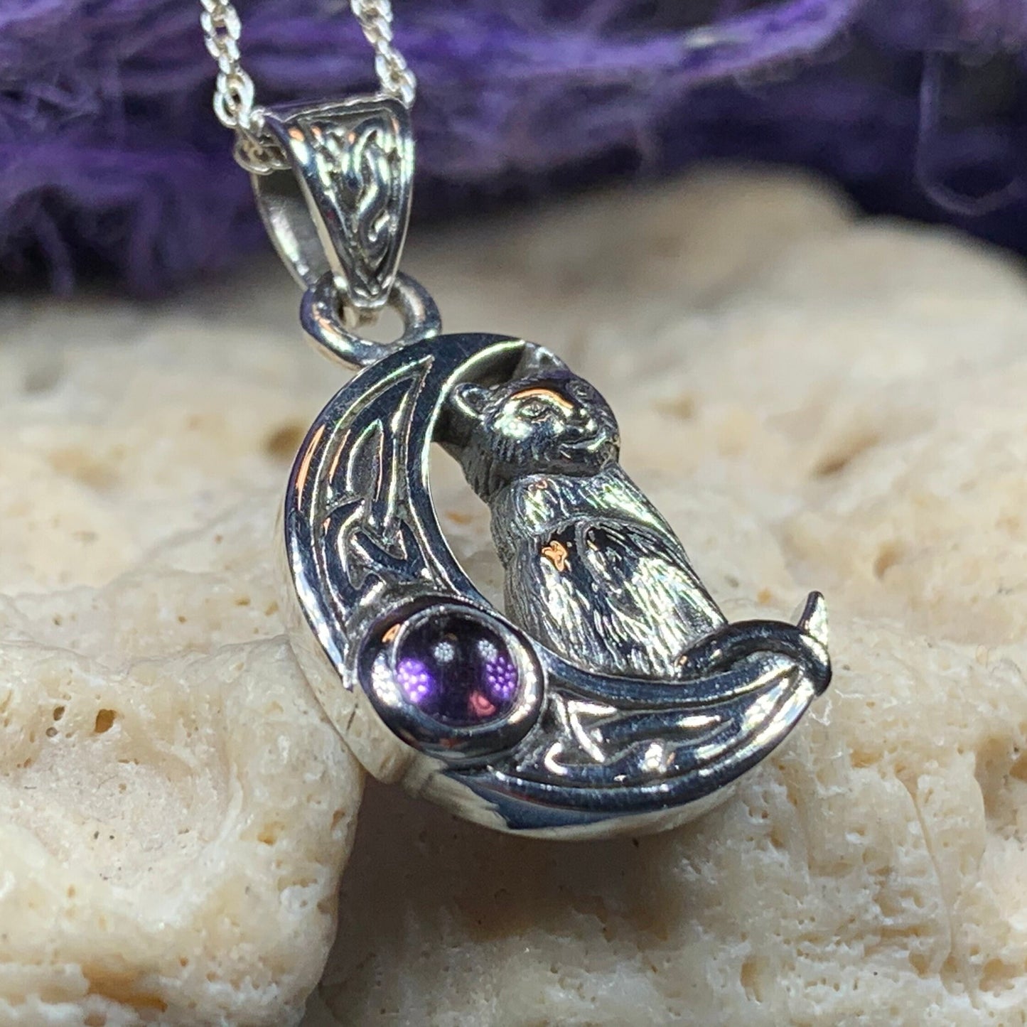 Celtic Cat in the Moon Necklace — view 8