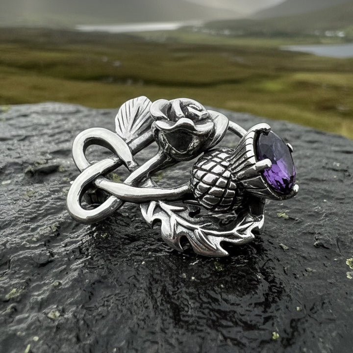 Thistle Brooch, Scotland Jewelry, Outlander Jewelry, Amethyst Brooch, Thistle Jewelry, Scottish Jewelry, Celtic Brooch, Rose Brooch