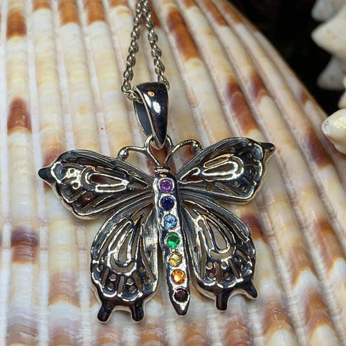 Butterfly Necklace, Celtic Jewelry, Insect Jewelry, Rainbow Pendant, Chakra Jewelry, Mom Gift, Nature Jewelry, Anniversary Gift, Wife Gift