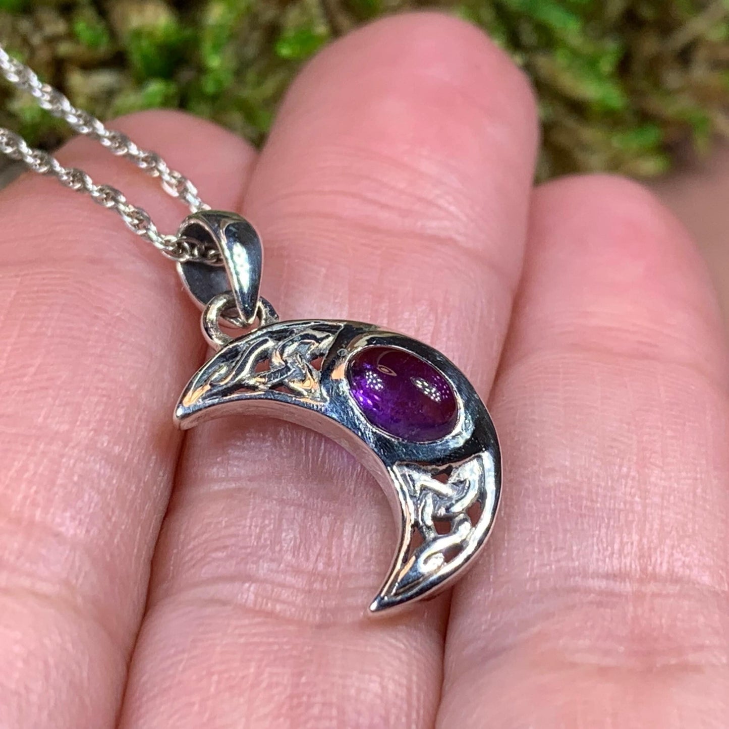 Celtic Crescent Moon Necklace in Sterling Silver — view 8