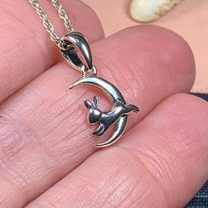 Moon Necklace, Rabbit Necklace, Celestial Jewelry, Mystical Jewelry, Silver Hare Jewelry, Celtic Pendant, Crescent Moon Pendant, Irish Gift