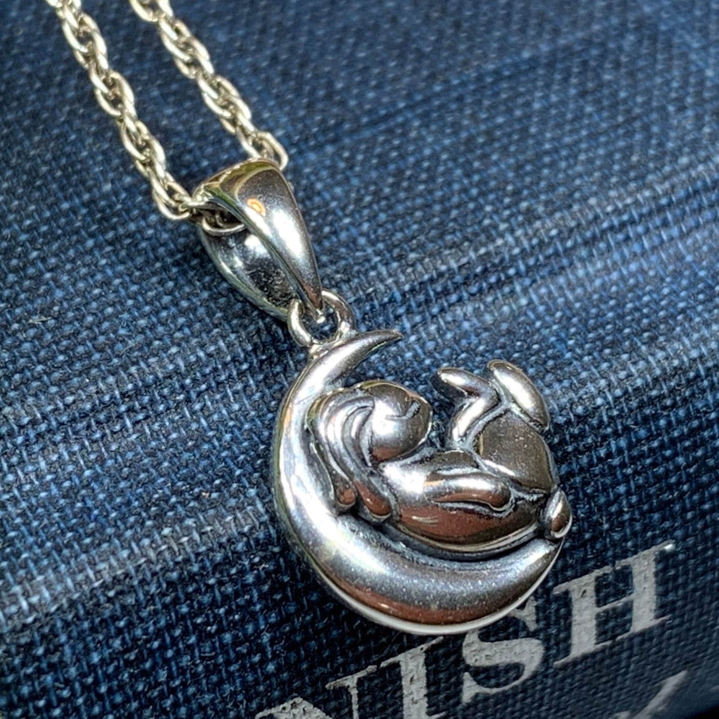 Sleepy Rabbit Moon Necklace in sterling silver