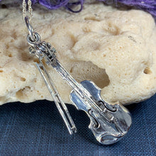 Load image into Gallery viewer, Irish Fiddle Celtic Necklace, Celtic Music, Violin Jewelry, Musician Gift, Silver Violin, Orchestra, Music Teacher Gift, Orchestra Jewelry
