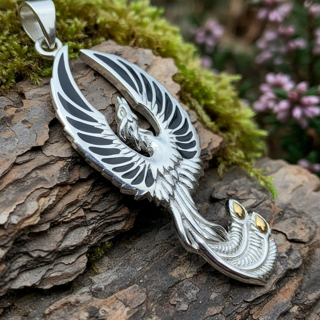 Phoenix Necklace, Celtic Jewelry, Bird Pendant, Firebird Jewelry, Silver Inspirational Gift, Pagan Jewelry, Viking Jewelry, Gothic Jewelry