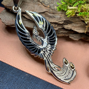 Phoenix Necklace, Celtic Jewelry, Bird Pendant, Firebird Jewelry, Silver Inspirational Gift, Pagan Jewelry, Viking Jewelry, Gothic Jewelry