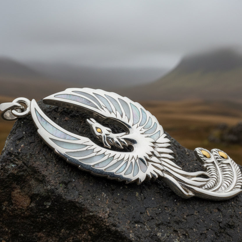 Phoenix Necklace, Celtic Jewelry, Bird Pendant, Firebird Jewelry, Silver Inspirational Gift, Pagan Jewelry, Viking Jewelry, Gothic Jewelry