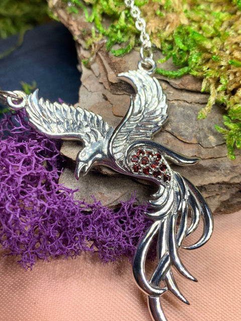 Load image into Gallery viewer, Phoenix Necklace, Celtic Jewelry, Bird Pendant, Firebird Jewelry, Inspirational Gift, Pagan Jewelry, Viking Jewelry, Gothic Jewelry
