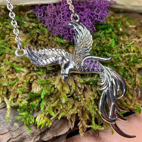 Load image into Gallery viewer, Phoenix Necklace, Celtic Jewelry, Bird Pendant, Firebird Jewelry, Inspirational Gift, Pagan Jewelry, Viking Jewelry, Gothic Jewelry
