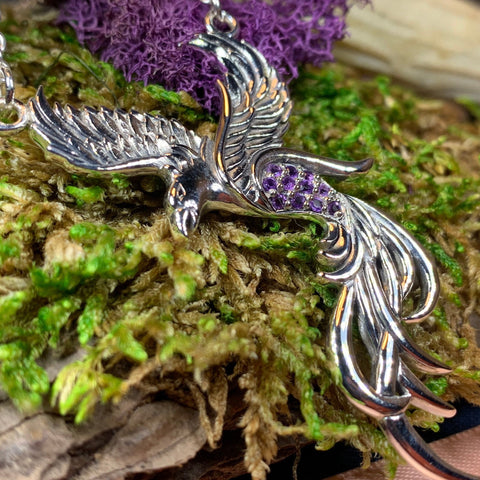 Load image into Gallery viewer, Phoenix Necklace, Celtic Jewelry, Bird Pendant, Firebird Jewelry, Inspirational Gift, Pagan Jewelry, Viking Jewelry, Gothic Jewelry
