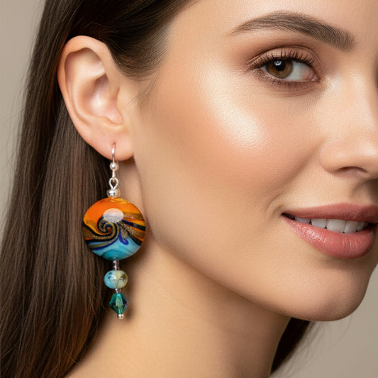 Beach Sunset Earrings, Beach Jewelry, Sun Jewelry, Wiccan Jewelry, Mom Gift, Sister Gift, Aunt Gift, Teacher Gift, Crystal Jewelry