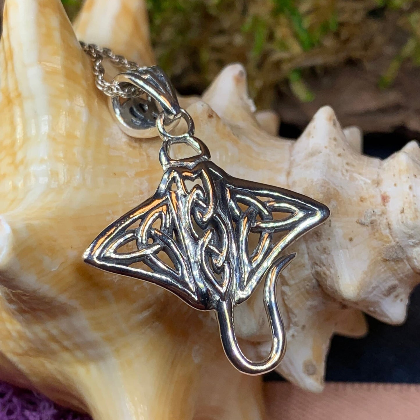 Muir Celtic Manta Ray Necklace in Sterling Silver — view 7