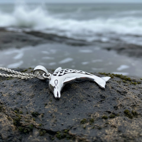 Load image into Gallery viewer, Dolphin Necklace, Celtic Jewelry, Irish Jewerly, Celtic Knot Jewelry, Beach Jewelry, Fish Necklace, Nautical Jewelry, Sea Jewelry, Mom Gift

