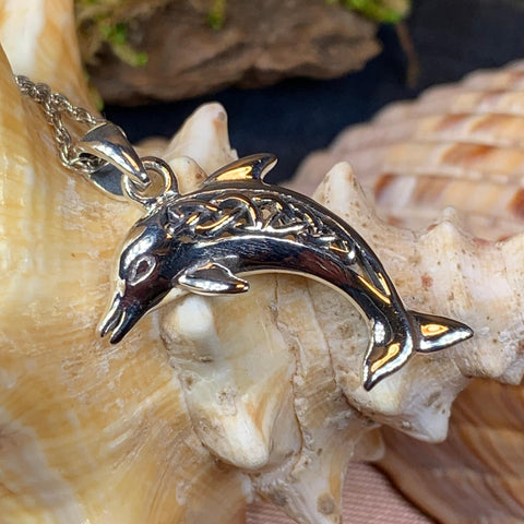 Load image into Gallery viewer, Dolphin Necklace, Celtic Jewelry, Irish Jewerly, Celtic Knot Jewelry, Beach Jewelry, Fish Necklace, Nautical Jewelry, Sea Jewelry, Mom Gift
