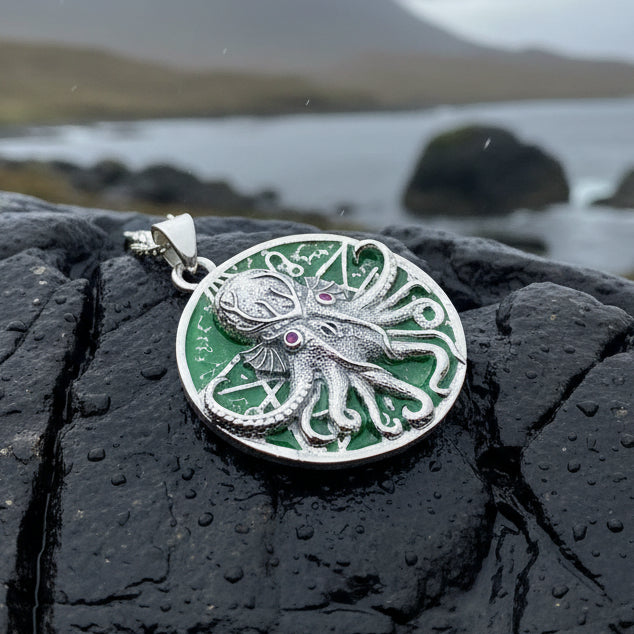 Fearsome Cthulhu Octopus Necklace in Sterling Silver — view 3