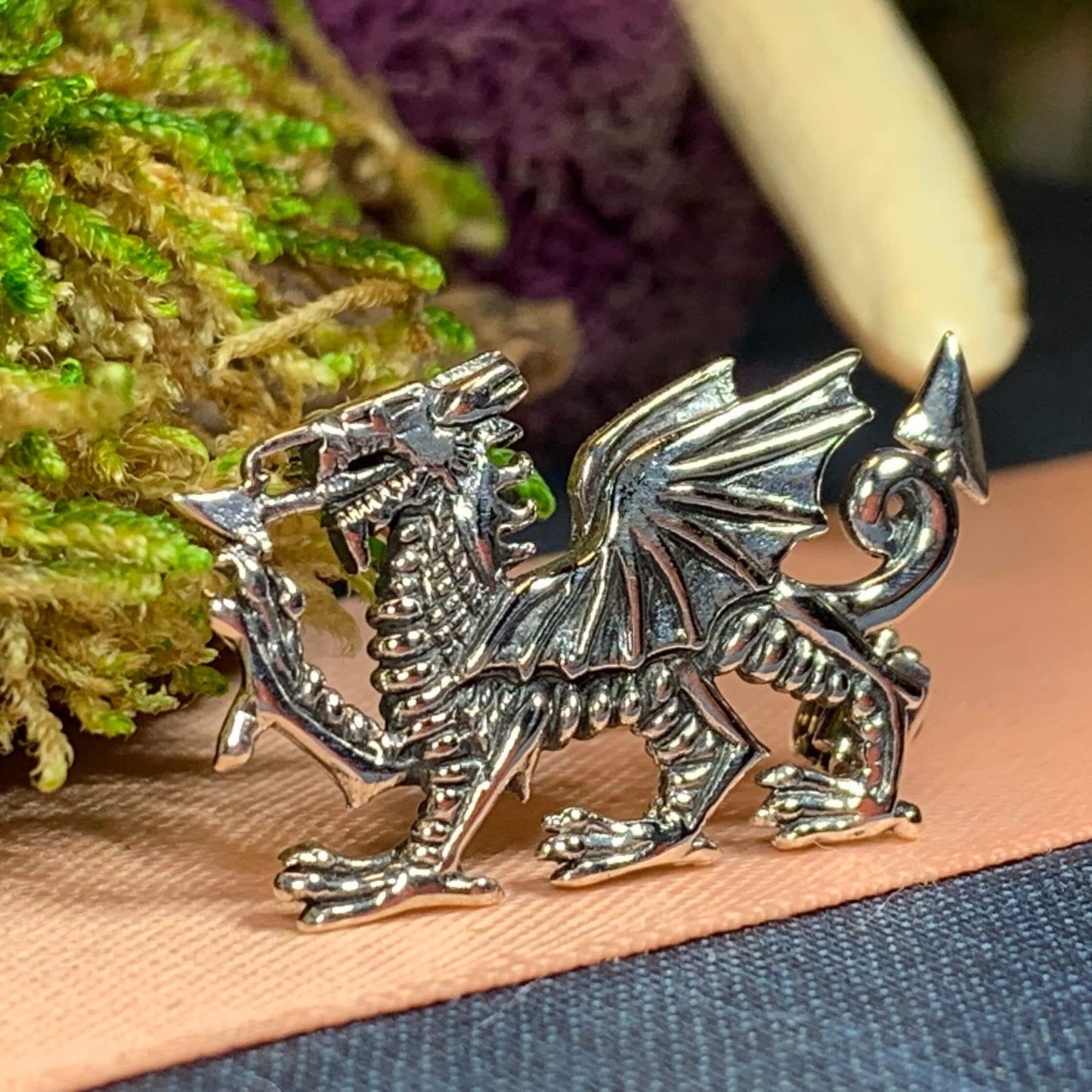 Welsh Dragon Brooch in sterling silver