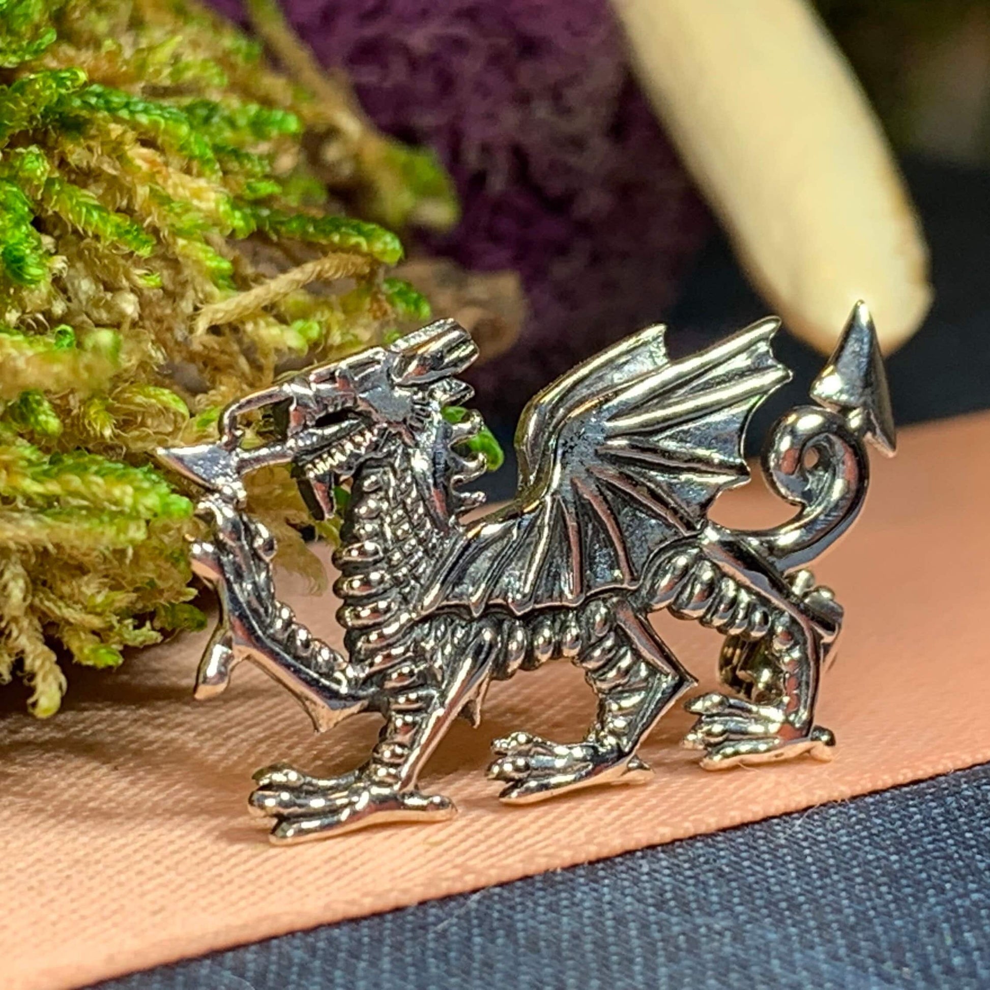 Welsh Dragon Brooch in sterling silver