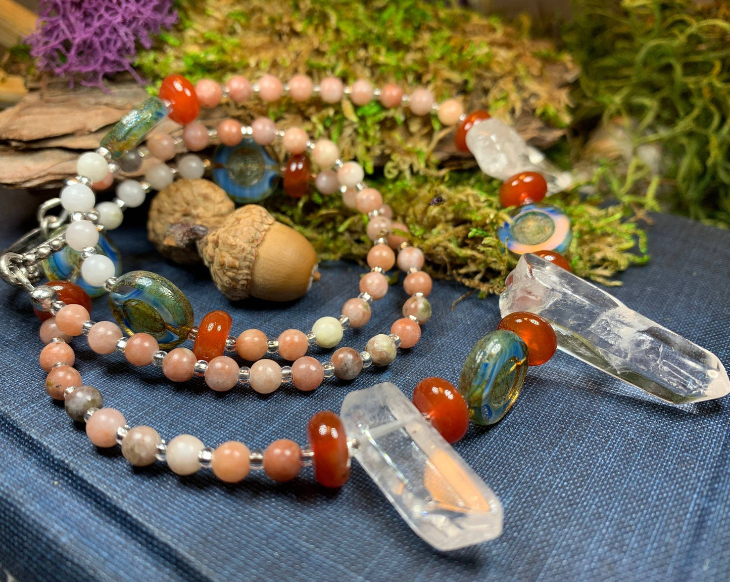 Quartz Crystal Necklace, Gemstone Jewelry, Boho Beaded Jewelry, Healing Crystal Necklace, Teacher Gift, Girlfriend Gift, Yoga Gift, Mom Gift