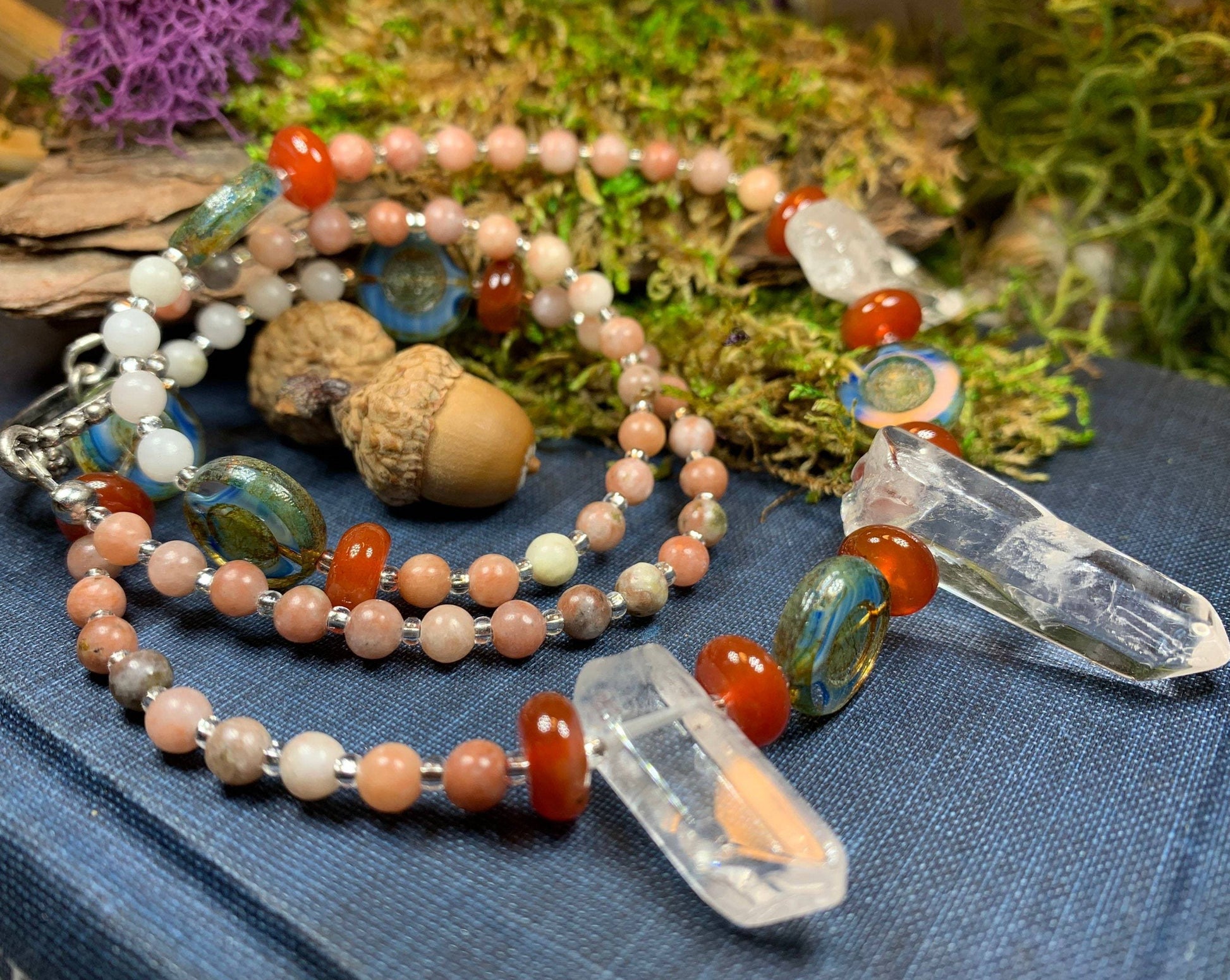 Quartz Crystal Necklace, Gemstone Jewelry, Boho Beaded Jewelry, Healing Crystal Necklace, Teacher Gift, Girlfriend Gift, Yoga Gift, Mom Gift