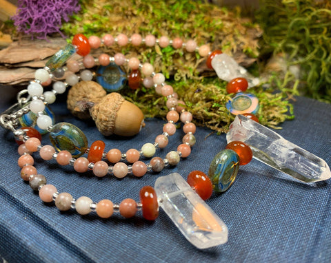Load image into Gallery viewer, Quartz Crystal Necklace, Gemstone Jewelry, Boho Beaded Jewelry, Healing Crystal Necklace, Teacher Gift, Girlfriend Gift, Yoga Gift, Mom Gift

