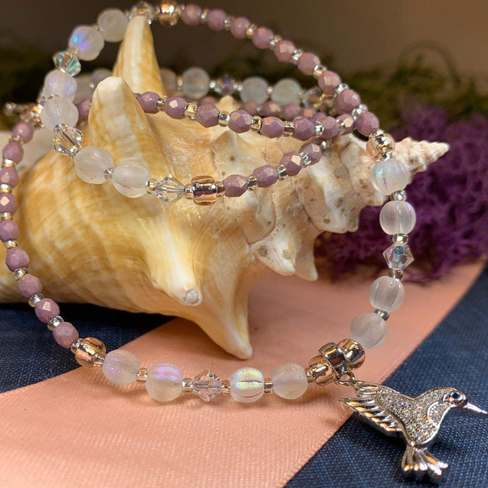 Hummingbird Necklace, Bird Jewelry, Pink Jewelry, Crystal Jewelry, Sister Gift, Girlfriend Gift, Mom Gift, Wife Gift, Bird Lover Gift