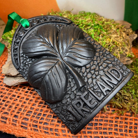 Load image into Gallery viewer, Shamrock Ornament, Turf Hanging Ornament, Christmas Tree Ornament, Ireland Shamrock Gift, Irish Turf Gift, Housewarming Gift, New Home Gift
