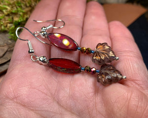 Celtic Autumn Earrings, Leaf Jewelry, Forest Jewelry, Beaded Earrings, Mom Gift, Sister Gift, Friendship Gift, Aunt Gift, Nature Jewelry