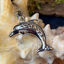 Load image into Gallery viewer, Dolphin Necklace, Celtic Jewelry, Irish Jewerly, Celtic Knot Jewelry, Beach Jewelry, Fish Necklace, Nautical Jewelry, Sea Jewelry, Mom Gift
