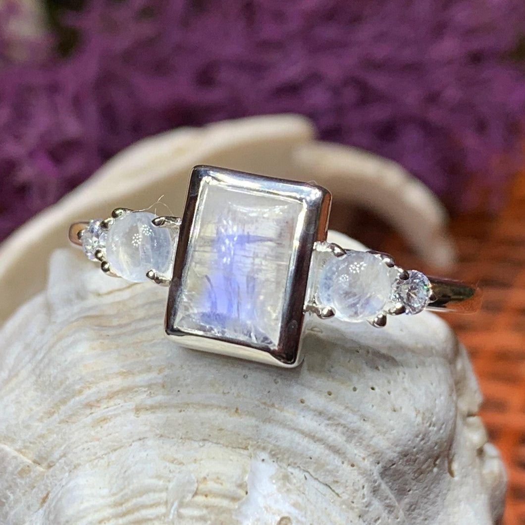 Moonstone Ring, Moonstone Engagement Ring, Boho Statement Ring, Anniversary Gift, Wiccan Jewelry, Silver Boho Ring, Mom Gift, Wife Gift