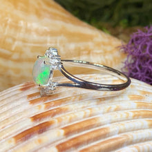 Load image into Gallery viewer, Opal Ring, Promise Ring, Engagement Ring, Celtic Jewelry, Anniversary Gift, Wiccan Jewelry, Boho Statement Ring, Silver Cocktail Ring
