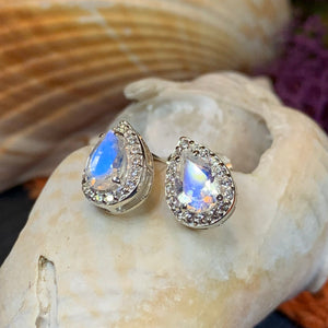 Moonstone Stud Earrings, Bridal Earrings, Faceted Moonstone Post Earrings, Anniversary Gift, Mom Gift, Wiccan Jewelry, June Birthstone