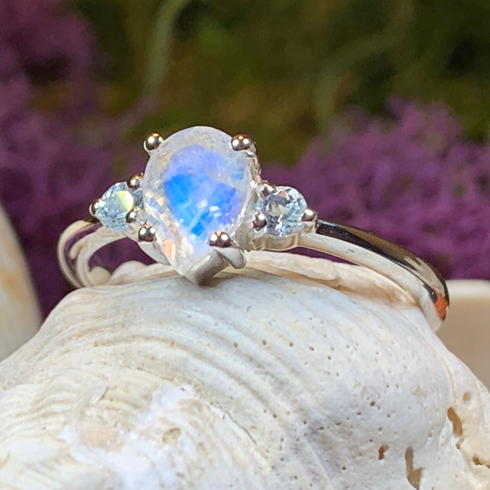 Ceylon Blue Moonstone Ring with D Flawless Diamonds set in 18K Yellow – Kat  Florence