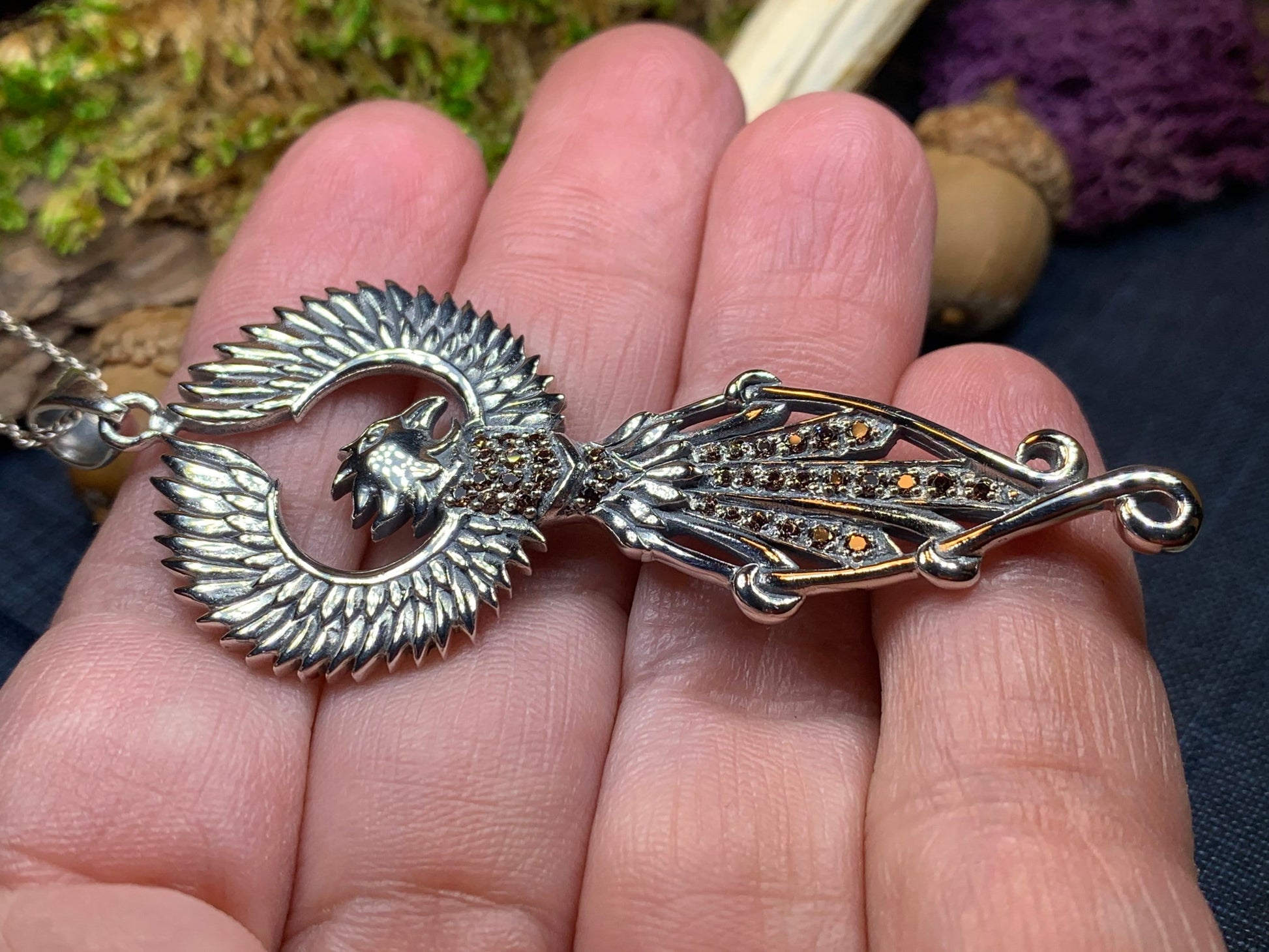 Leigheas Phoenix Necklace in Sterling Silver — view 7