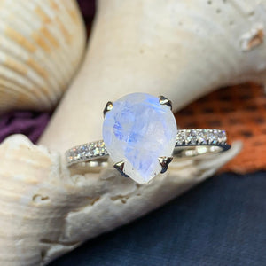 Moonstone Ring, Promise Ring, Moonstone Engagement Ring, Anniversary Gift, Wiccan Jewelry, Boho Ring, Mom Gift, Wife Gift, Cocktail Ring