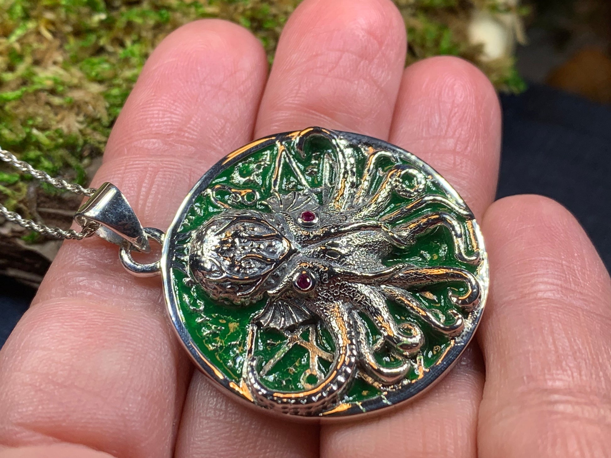 Fearsome Cthulhu Octopus Necklace in Sterling Silver — view 5